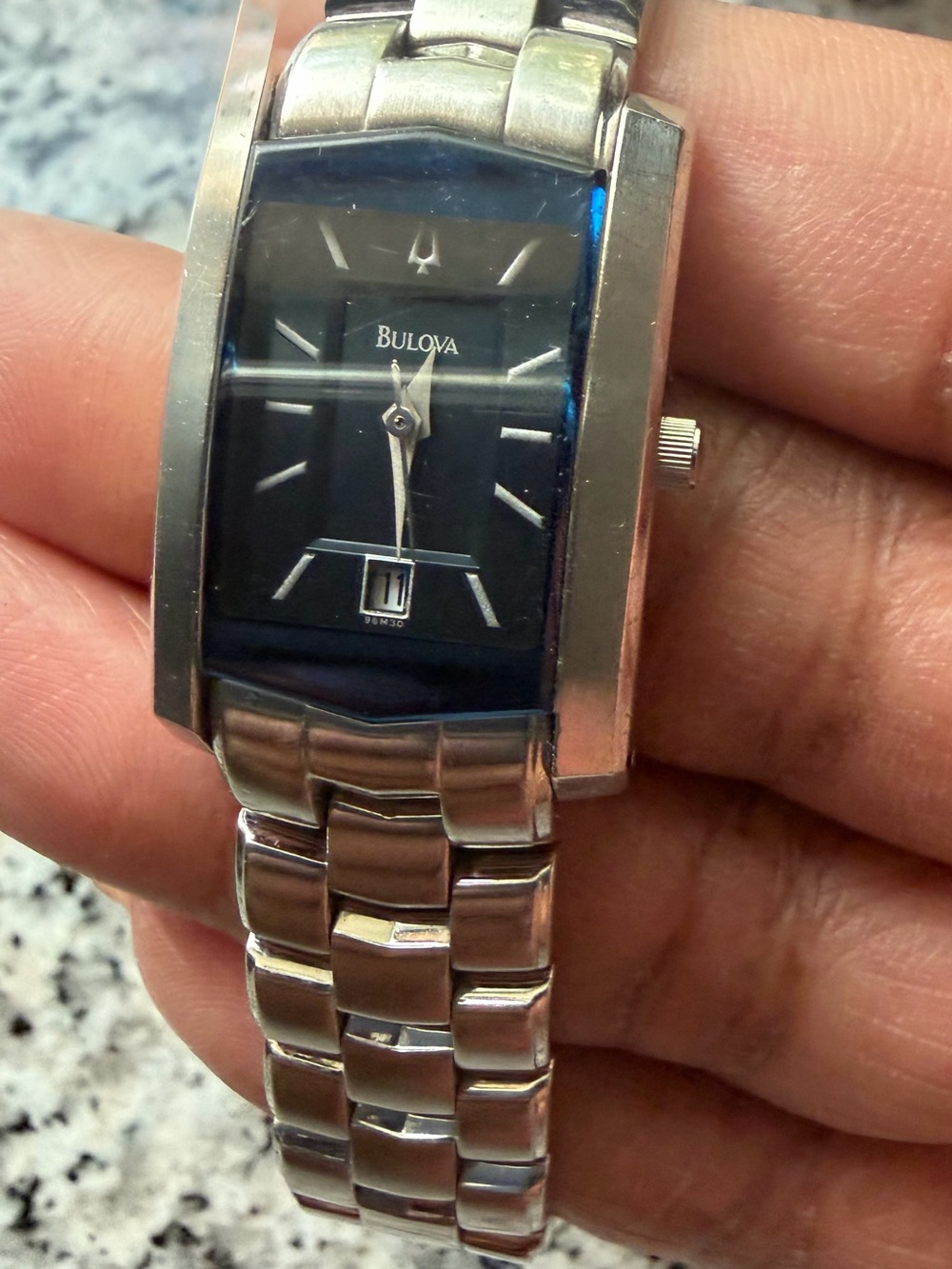 Bulova Silver-Tone Bracelet Watch with Navy Blue Dial